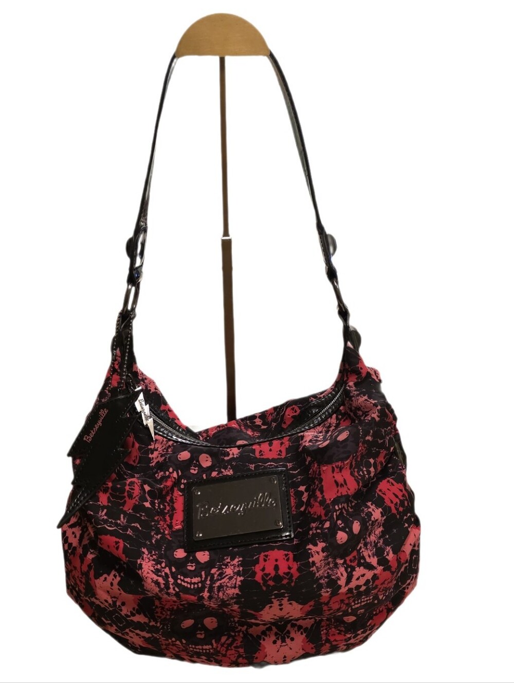 VTG Rare Betseyville Pink Black Skull Hobo Shoulder Bag Lightning Bolt - Picture 7 of 16